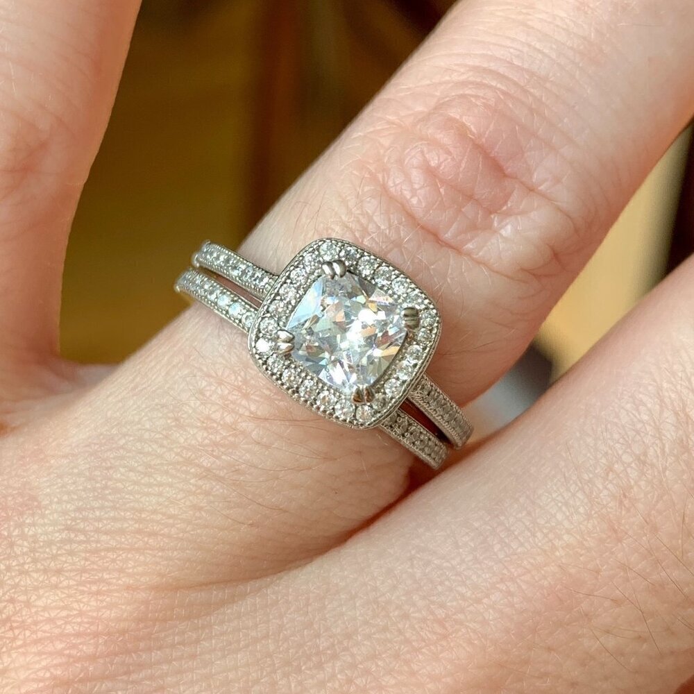 NEW Sterling Silver Cushion Cut CZ Ring